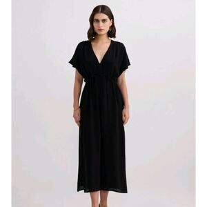 Reistor Gathered Maxi Dress in Black Size XL 100% Cupro- New